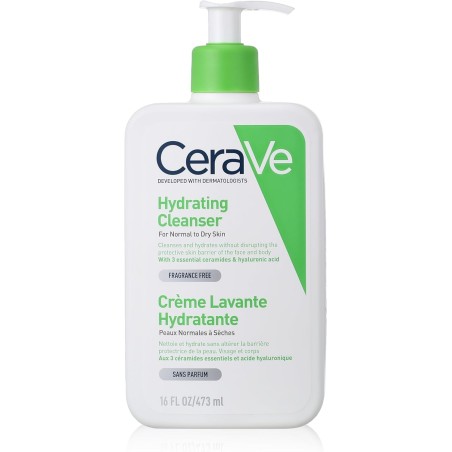 CeraVe Hydrating Cleanser for Normal to Dry Skin 473ml with Hyaluronic Acid & 3 Essential Ceramides